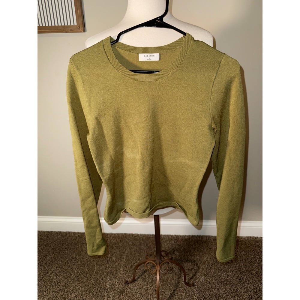 Babaton Womens Olive Green Crew Neck Long Sleeve Knit Sweater Size M‎